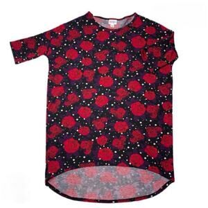 LuLaRoe Irma Short Sleeve Floral‎ Roses Tunic Purple Red Black Sz XL